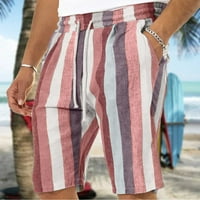 Мъжки ежедневни класически монтирани къси панталони Дръпка на талията Летни плажни къси панталони Червен размер XL