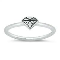 Моден пръстен окислена диамантена форма. Стерлинг сребърна лента бижута женски мъжки унизис размер 7