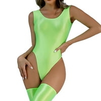 Плюшено бельо за жени Големи мазни копринени Shinycrotch прозрачно плюшено боди зелено l