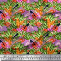 Soimoi Japan Crepe Satin Flab Floral, Toucan & Flamingo Bird Print Fabric от двор широк