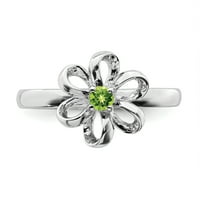 Sterling Silver Green Peridot Flower Band Ring Size 5. Каменни листа Роден камък Август Gemstone Подредени фини бижута за жени Подаръци за нея