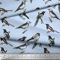 Soimoi Green Cotton Voile Fabric Artistic Bird Fabric отпечатъци по двор широк