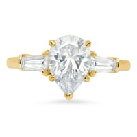 2. CT круша отрязана истински култивиран диамант Si1-Si G-H 14K Жълто злато Три камък Обещайте сватбена изявление Дизайнерски дизайнер Размер на пръстена 10