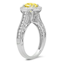 2. CT Brilliant Round Cut Clear Simulated Diamond 18K White Gold Halo Solitaire с акценти пръстен SZ 3.75